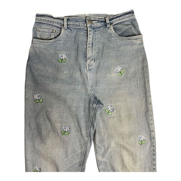 Vintage The Quacker Factory Blue Jeans Womens Size 10 Floral Embroidered Cotton - Picture 2 of 10